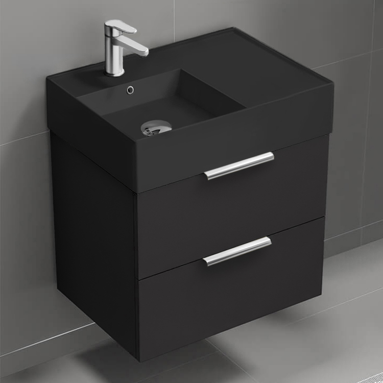 Nameeks DERIN241 Black Bathroom Vanity With Black Sink, Modern, Wall Mounted, 24 Inch